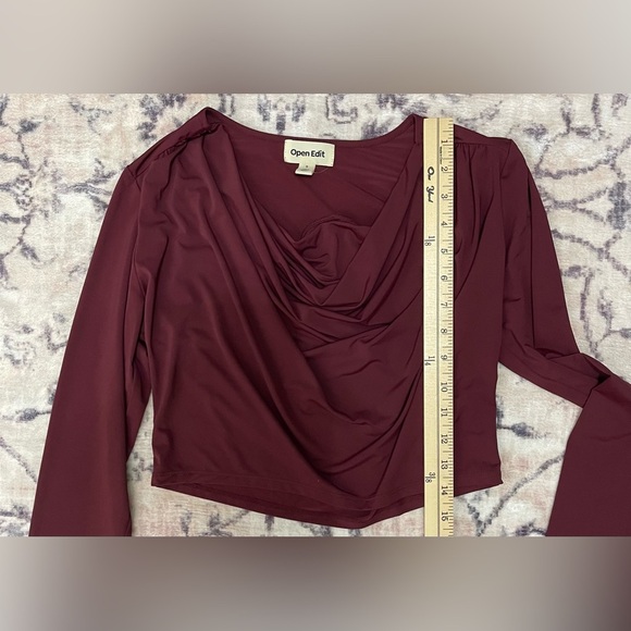 Open Edit Cowl Neck Long Sleeve Crop Top Size Small Burgundy London NWOT - Picture 5 of 7